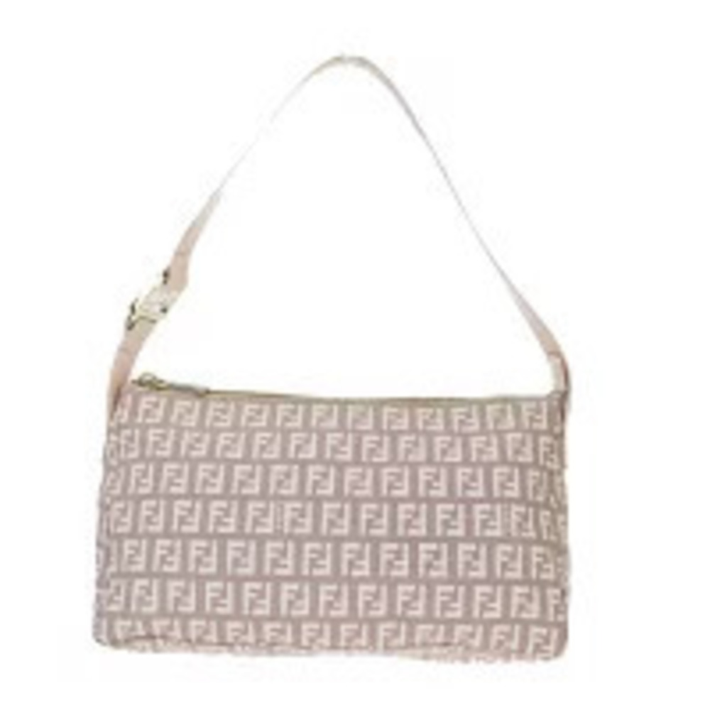 Fendi Zucca Canvas Leather Shoulder Bag Pink